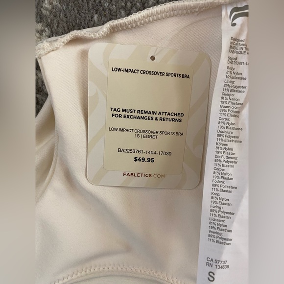 NWT- Fabletics low impact Crossover sports bra Egret -Size Small - Picture 10 of 13